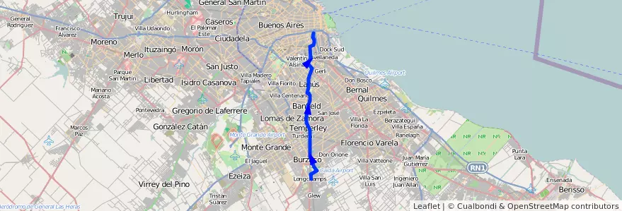 Mapa del recorrido Const.-Longchamps de la línea 79 en 부에노스아이레스주.