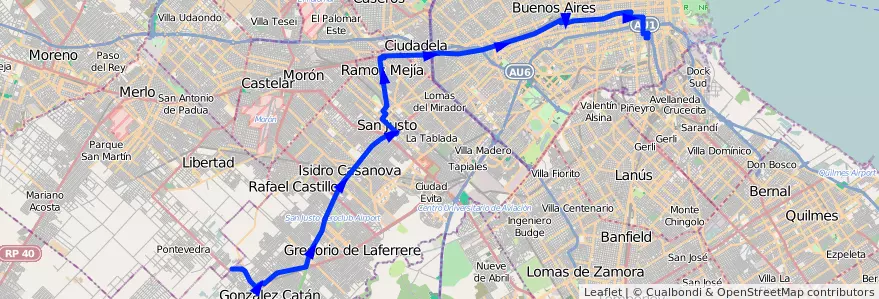 Mapa del recorrido Const.-Pontevedra de la línea 96 en آرژانتین.