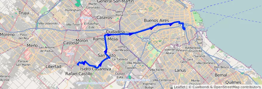 Mapa del recorrido Const.-R.Castillo de la línea 96 en 阿根廷.