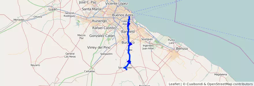 Mapa del recorrido Const.-San Vicente de la línea 79 en 布宜诺斯艾利斯省.