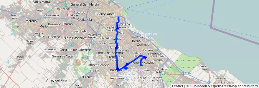 Mapa del recorrido Const.-Varela x 1 de la línea 79 en Buenos Aires.