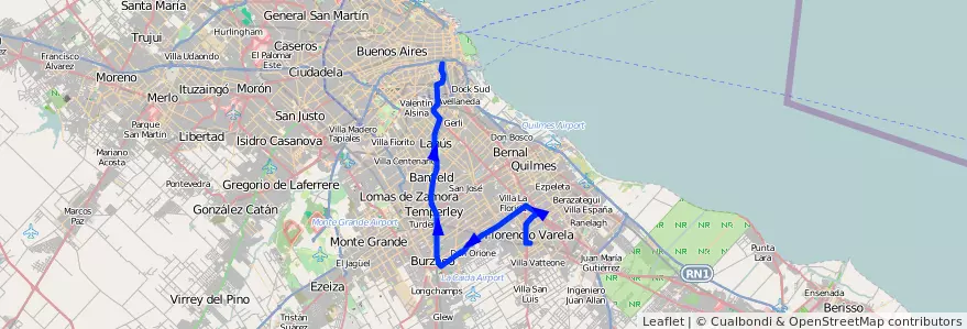 Mapa del recorrido Const.-Varela x 2 de la línea 79 en Buenos Aires.
