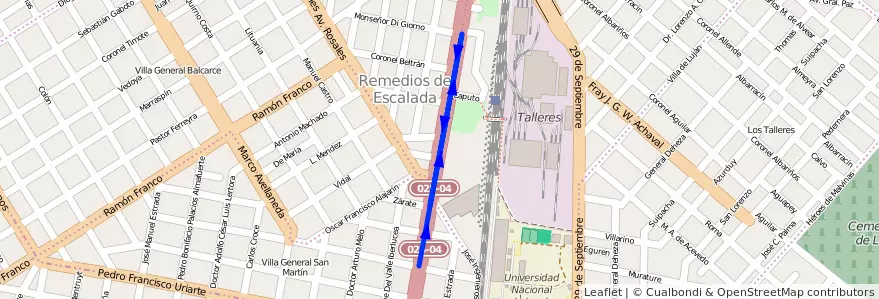 Mapa del recorrido Constitucion-M.Paz de la línea 51 en Remedios de Escalada.