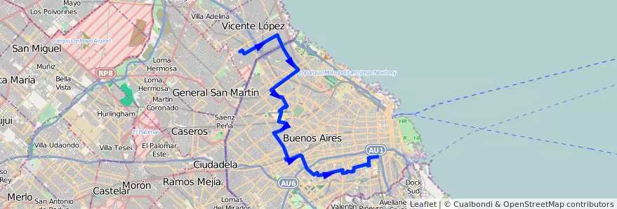 Mapa del recorrido Constitucion-V. Lopez de la línea 133 en Буэнос-Айрес.
