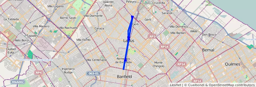 Mapa del recorrido Contitucion-R.Calzada de la línea 51 en Partido de Lanús.