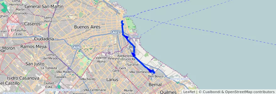 Mapa del recorrido Correo-B. Grafico de la línea 159 en Argentina.