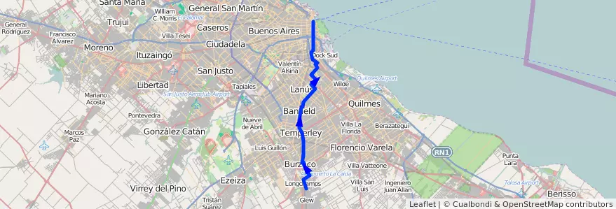 Mapa del recorrido Correo Central-Escalad de la línea 74 en 부에노스아이레스주.