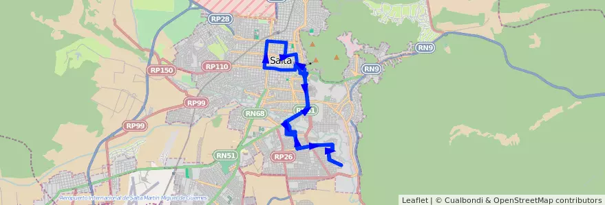 Mapa del recorrido D de la línea Corredor 2 en Salta.