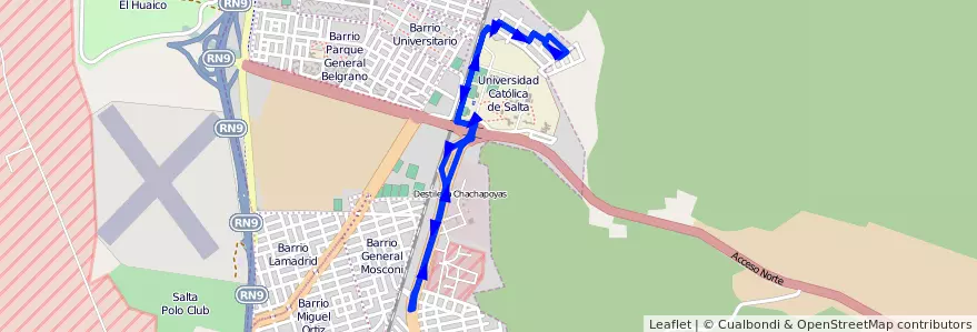 Mapa del recorrido D de la línea Corredor 5 en Salta.