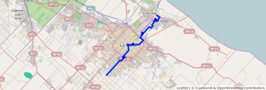 Mapa del recorrido D de la línea 214 en استان بوئنوس آیرس.