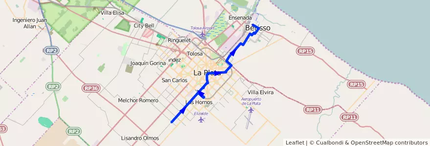 Mapa del recorrido D de la línea 214 en Provincia di Buenos Aires.