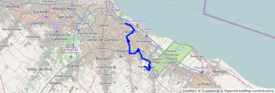 Mapa del recorrido Ramal 6 - Don Bosco de la línea 324 en 부에노스아이레스주.