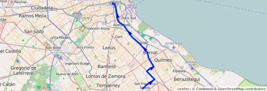 Mapa del recorrido Dif.Constitucion-Sola de la línea 148 en Буэнос-Айрес.