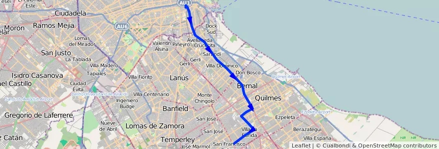 Mapa del recorrido Dif.Constitucion-Sola de la línea 148 en Province de Buenos Aires.
