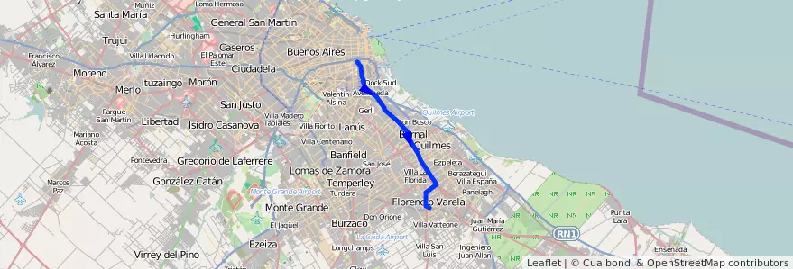 Mapa del recorrido Dif.Constitucion-Vare de la línea 148 en Buenos Aires.