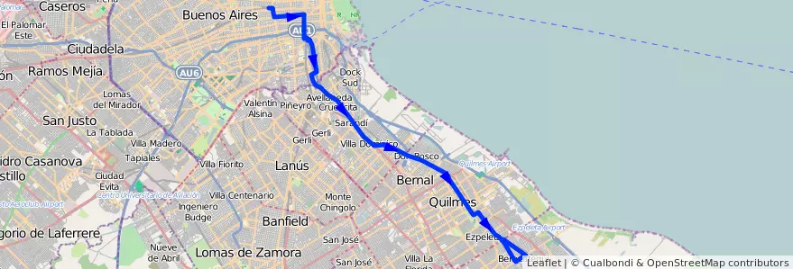 Mapa del recorrido Dif.Once-Berazategui de la línea 98 en Argentine.
