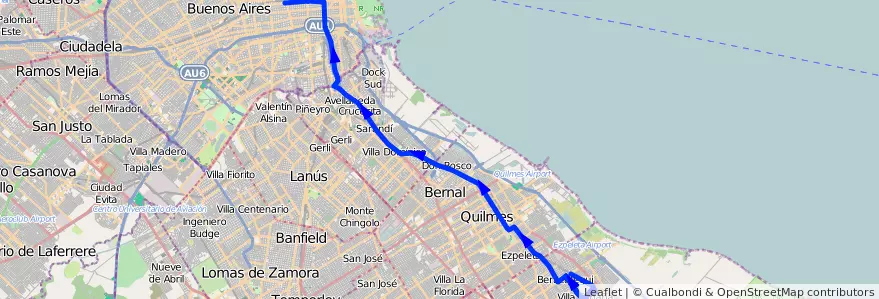 Mapa del recorrido Dif.Once-Berazategui de la línea 98 en Arjantin.