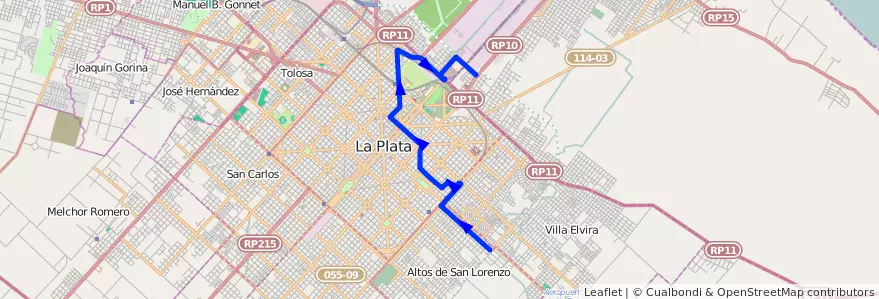 Mapa del recorrido Dique de la línea 275 en Provinz Buenos Aires.