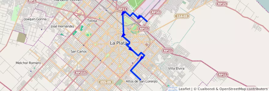 Mapa del recorrido Dique de la línea 275 en Provincia di Buenos Aires.