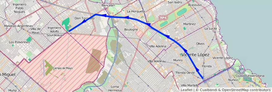 Mapa del recorrido Don Torcuato-Vte.Lope de la línea 371 en ブエノスアイレス州.