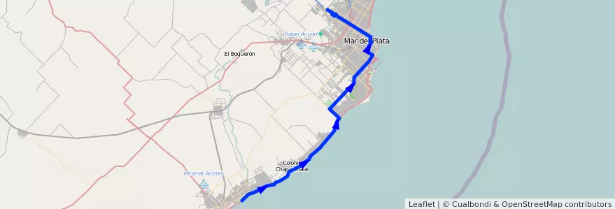 Mapa del recorrido E de la línea 511 en Буэнос-Айрес.