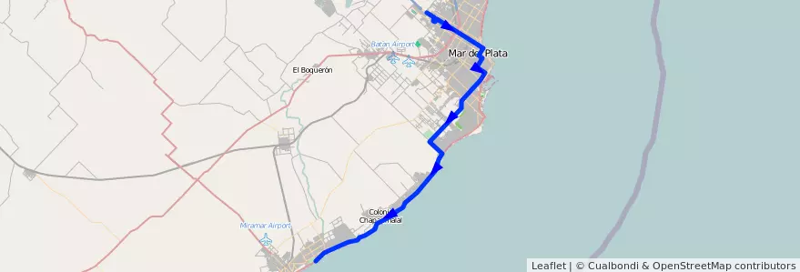 Mapa del recorrido E de la línea 511 en Provincia di Buenos Aires.