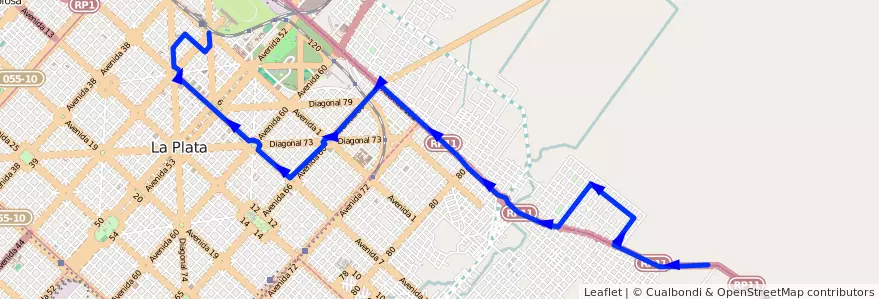 Mapa del recorrido El Carmen de la línea 202 en Partido de La Plata.