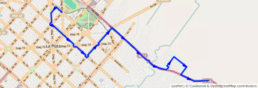 Mapa del recorrido El Carmen de la línea 202 en Partido de La Plata.