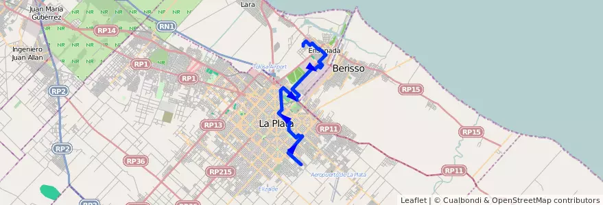 Mapa del recorrido Ensenada de la línea 275 en Provincia di Buenos Aires.