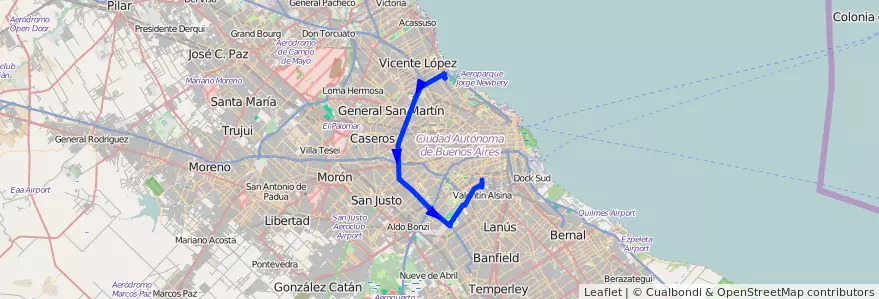 Mapa del recorrido Estación Rivadavia de la línea 28 en 阿根廷.