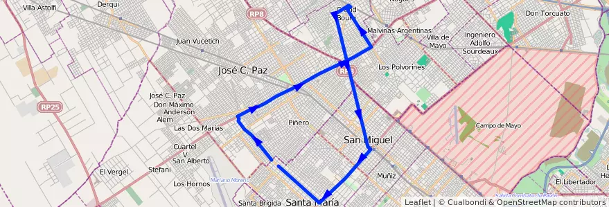 Mapa del recorrido Est.Grand Bourg Rec.8 de la línea 440 en Provincia di Buenos Aires.