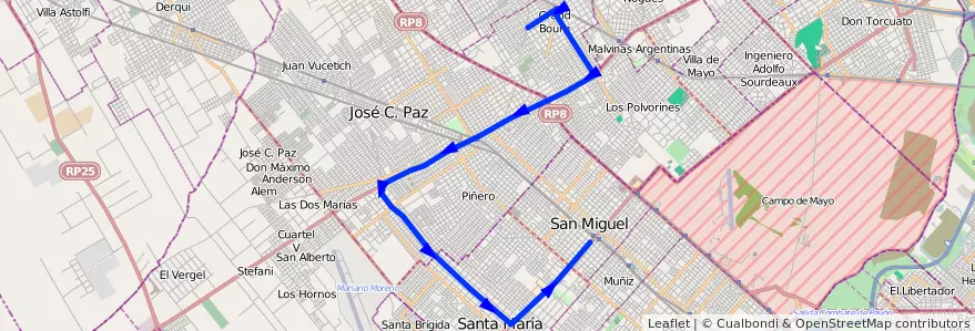Mapa del recorrido Est.Grand Bourg Rec.8 de la línea 440 en 布宜诺斯艾利斯省.