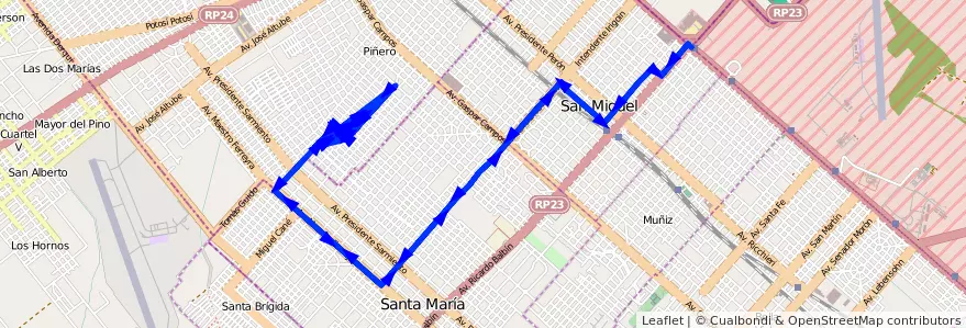 Mapa del recorrido Est.Lemos Rec.2 Ramal de la línea 440 en Partido de San Miguel.