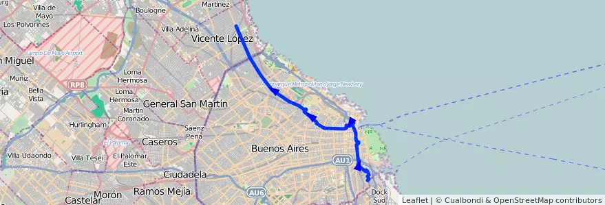 Mapa del recorrido Est.Mitre-Boca de la línea 152 en Буэнос-Айрес.