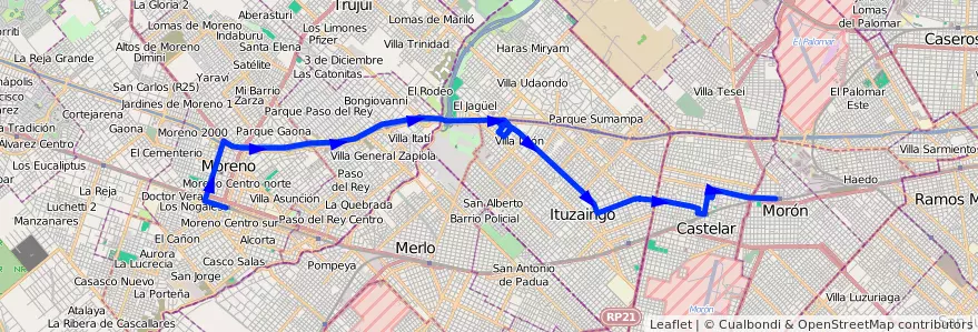Mapa del recorrido Est.Moron-Est.Moreno de la línea 269 en 布宜诺斯艾利斯省.
