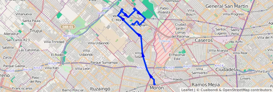 Mapa del recorrido Est.Moron-Hurlingham de la línea 463 en Partido de Hurlingham.