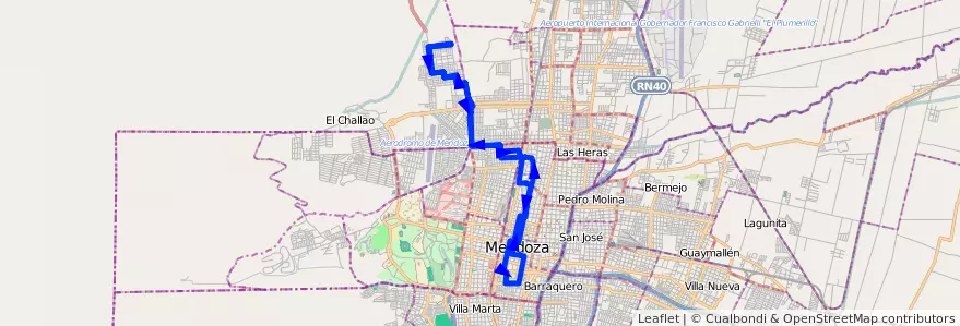Mapa del recorrido Expreso Reconquista - Reconquista con Casa de Gobierno de la línea G07 en メンドーサ州.