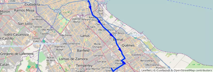 Mapa del recorrido F Constitucion-Solano de la línea 148 en 布宜诺斯艾利斯省.
