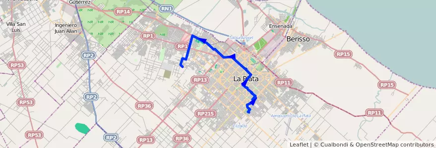 Mapa del recorrido F de la línea 273 en Partido de La Plata.