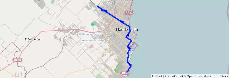 Mapa del recorrido F de la línea 511 en مار ديل بلاتا.