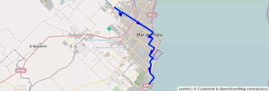 Mapa del recorrido F de la línea 511 en Mar del Plata.