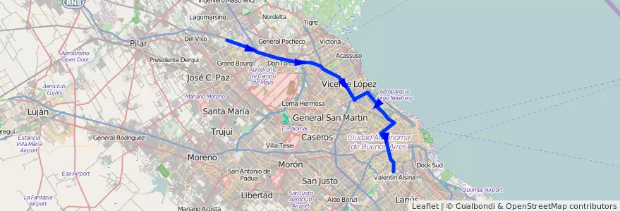 Mapa del recorrido Fonavi de la línea 15 en Arjantin.
