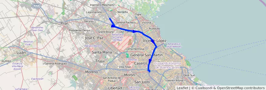 Mapa del recorrido Ford de la línea 21 en ブエノスアイレス州.