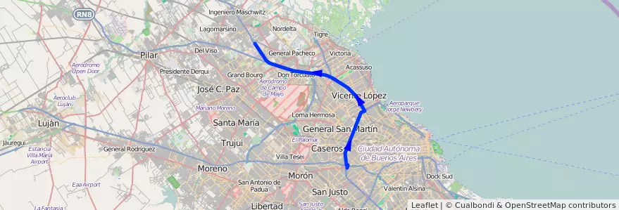 Mapa del recorrido Ford de la línea 21 en Buenos Aires.