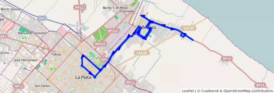 Mapa del recorrido Fx1 de la línea 202 en Буэнос-Айрес.