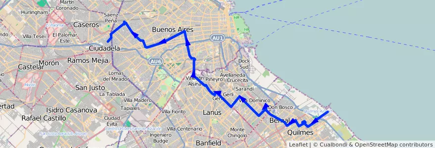 Mapa del recorrido G Ciudadela-Quilmes de la línea 85 en آرژانتین.