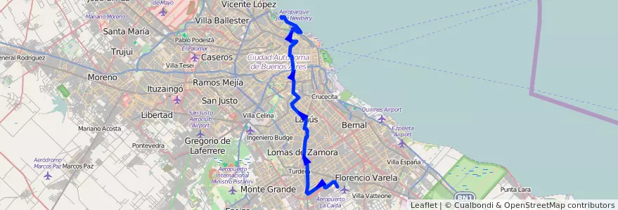 Mapa del recorrido G Claypole-C.Univ. de la línea 160 en آرژانتین.