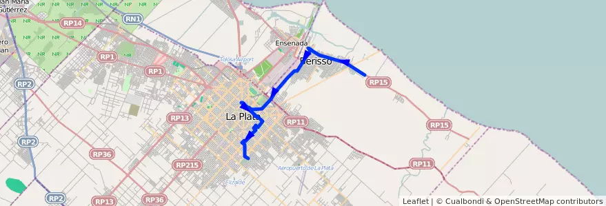 Mapa del recorrido G de la línea 202 en Provincia di Buenos Aires.