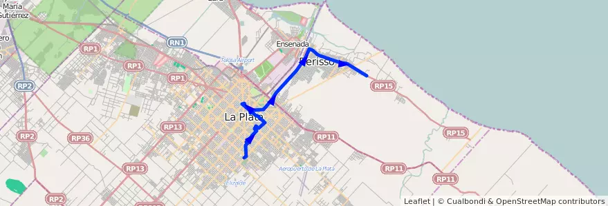 Mapa del recorrido G de la línea 202 en 布宜诺斯艾利斯省.