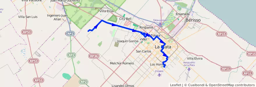 Mapa del recorrido G de la línea 273 en Partido de La Plata.